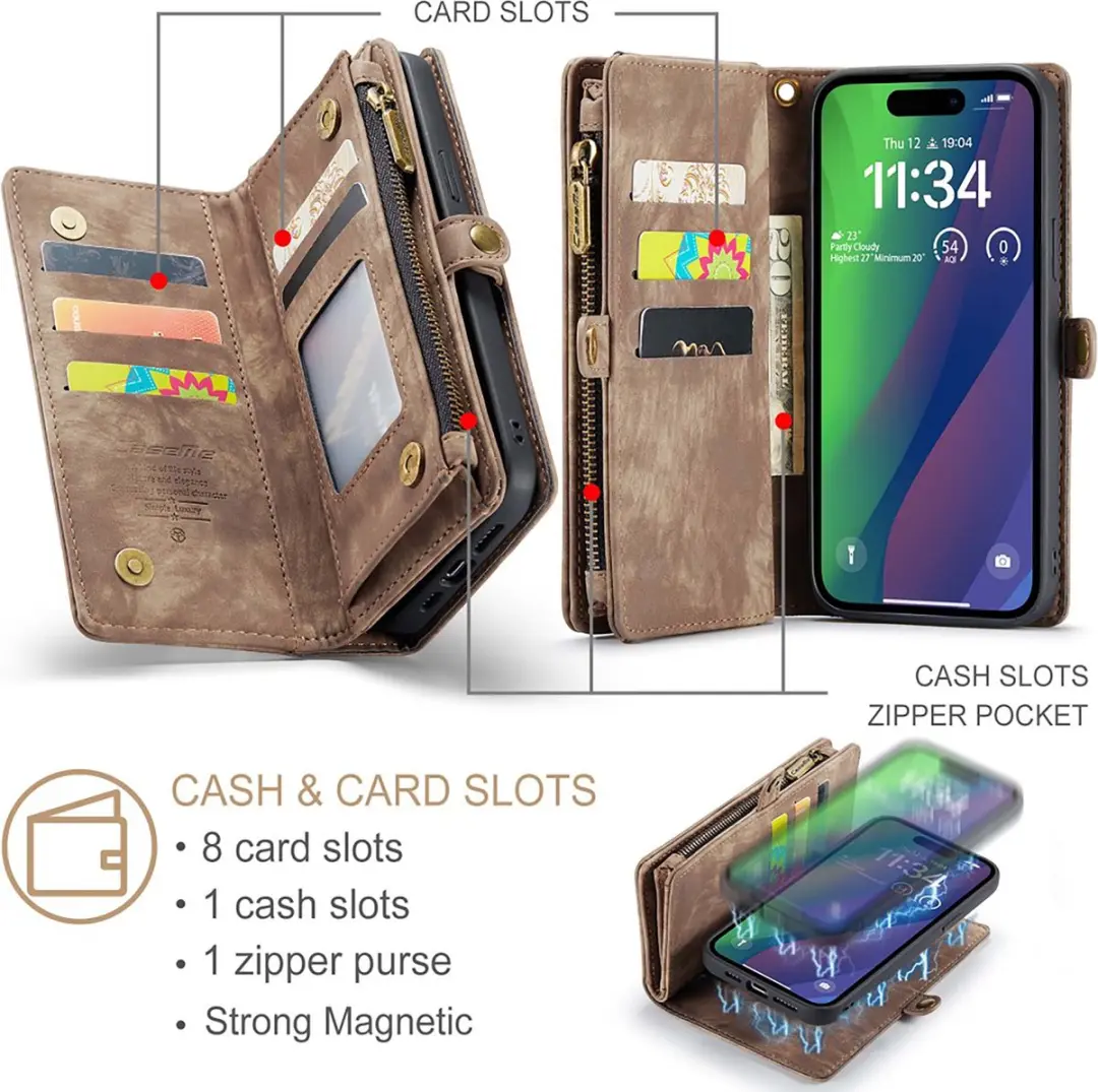 Caseme CSM-8551412 Bookcase Hoesje iPhone 16 Pro Max - Bruin - afbeelding 6 van 6
