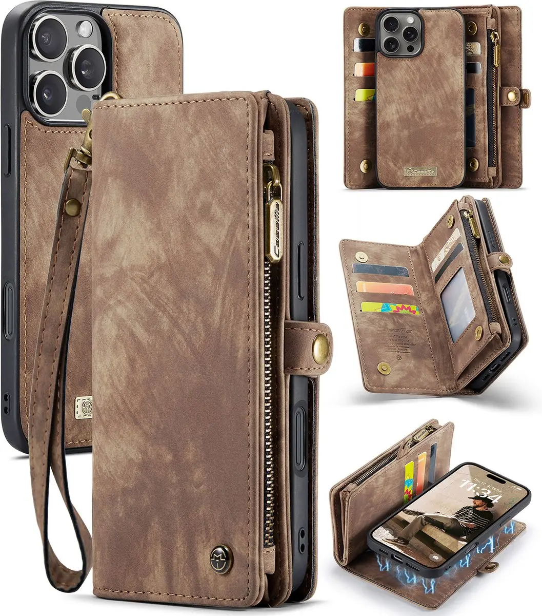 Caseme CSM-8551412 Bookcase Hoesje iPhone 16 Pro Max - Bruin