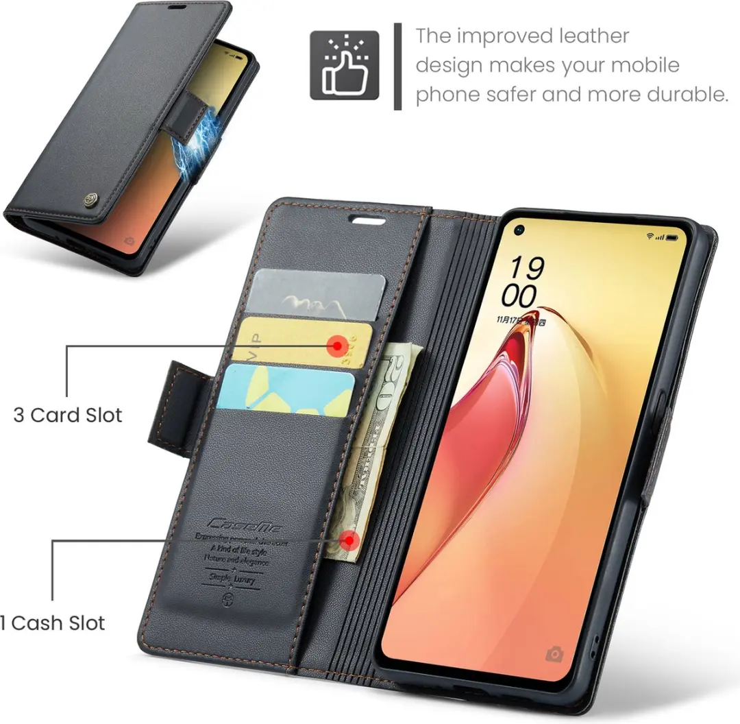 CaseMe Wallet Case OPPO Reno8 Pro - RFID Zwart