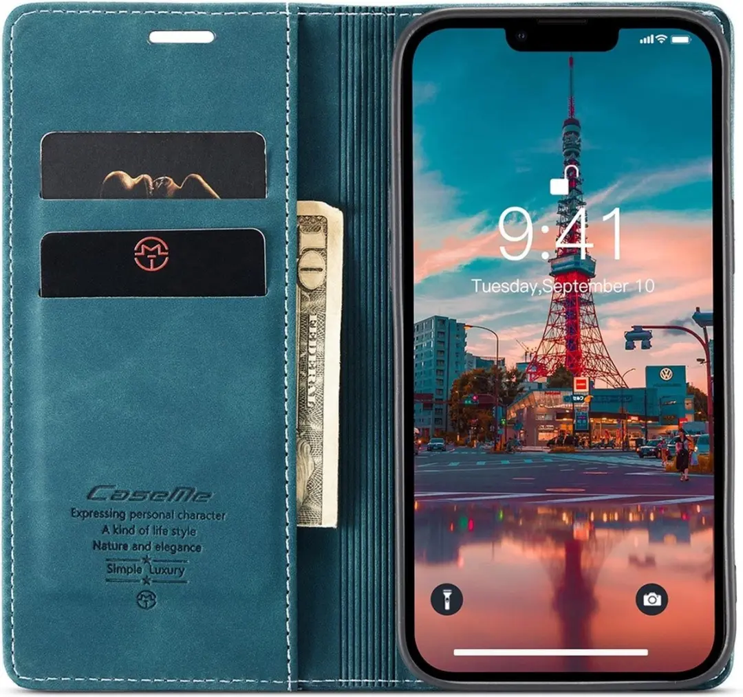 Caseme 013 Book Case iPhone 15 Hoesje - Blauw - afbeelding 6 van 6