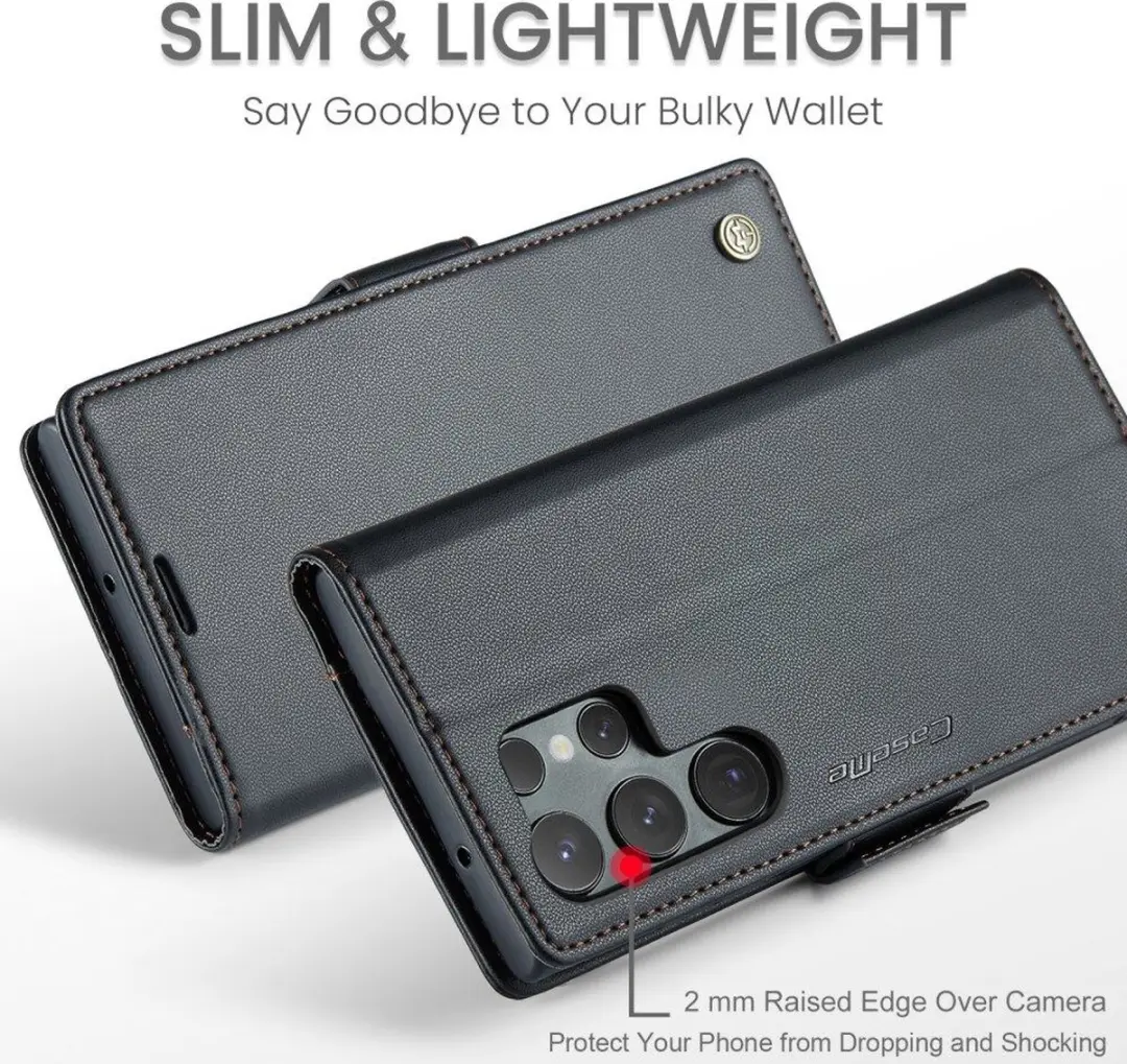 CaseMe 023 Hoesje Samsung Galaxy S23 Ultra - 3 Pasjes - Zwart