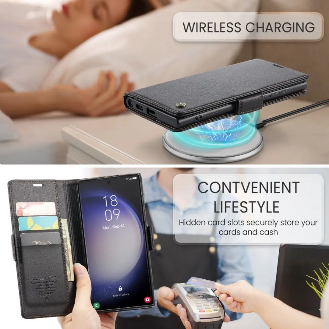 CaseMe 023 Hoesje Samsung Galaxy S23 Ultra - 3 Pasjes - Zwart
