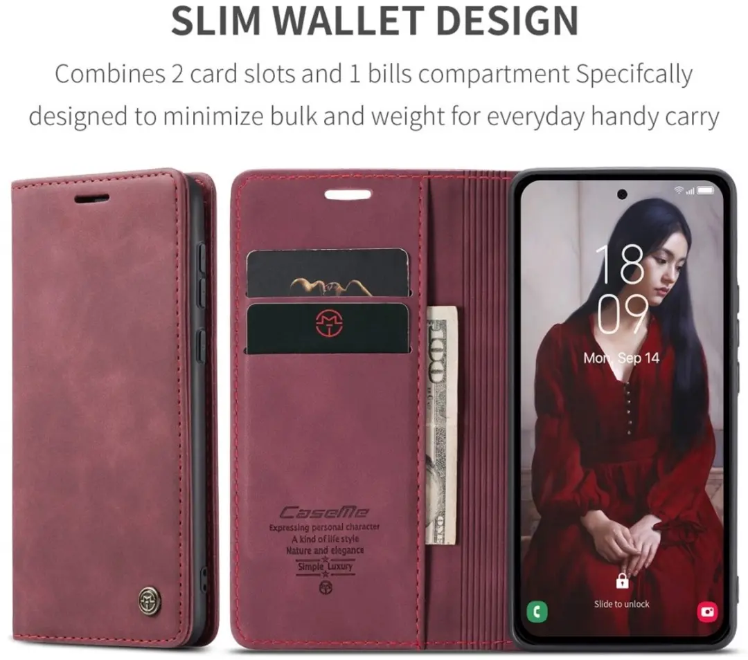Caseme 013 Book Case Hoesje Samsung Galaxy A36 - Bordeaux - afbeelding 6 van 6
