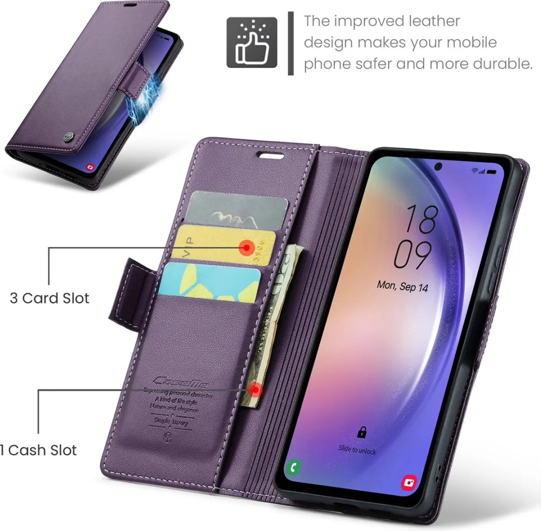 Caseme Wallet Case Samsung Galaxy A54 - RFID & Magneetsluiting - Paars - afbeelding 6 van 6