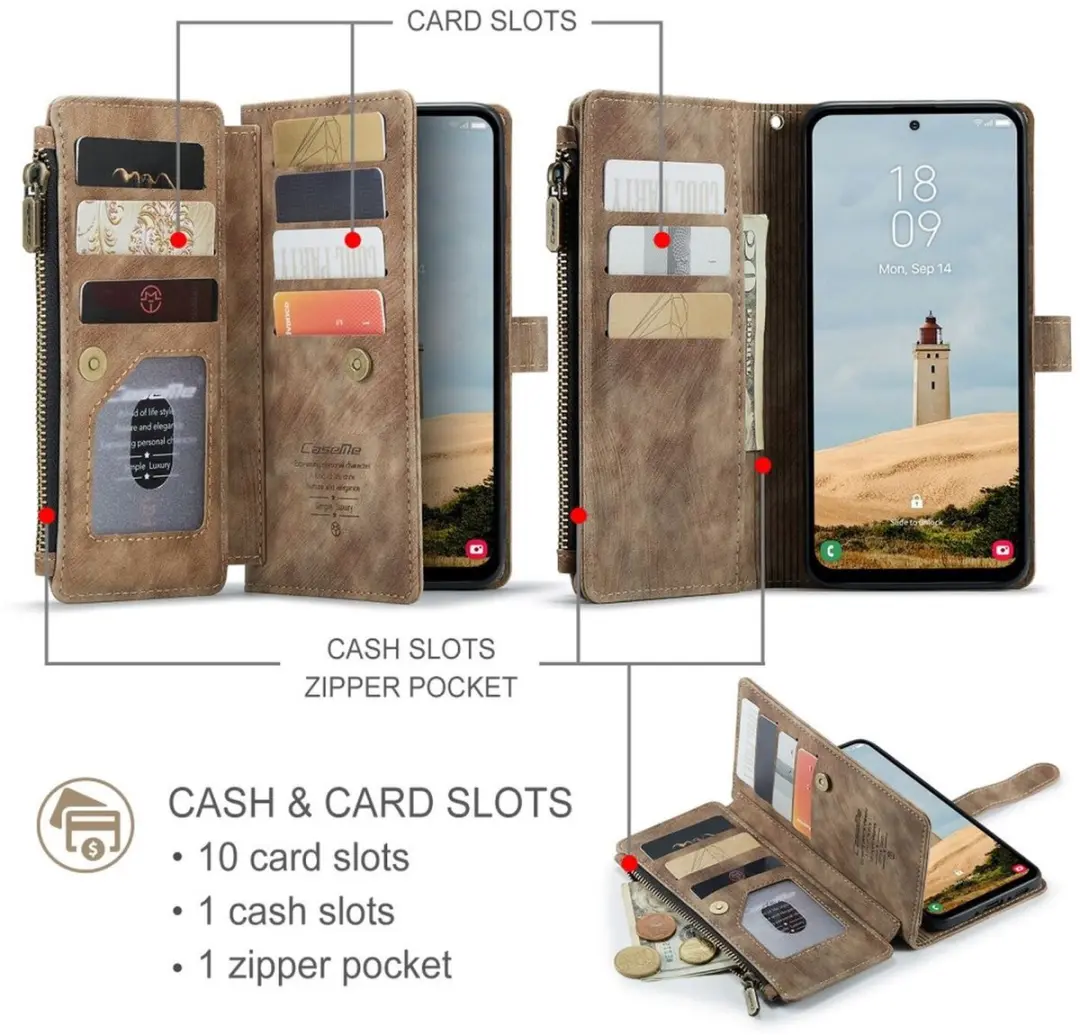 Caseme C30 Hoesje Samsung Galaxy A17 - Wallet - 3 Pasjes - Bruin