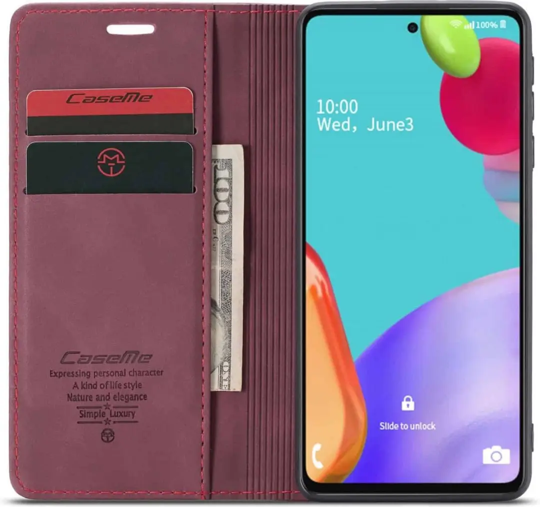 Caseme Retro Boekmodel Hoesje Samsung A72 - Paars - 2 Pasjes
