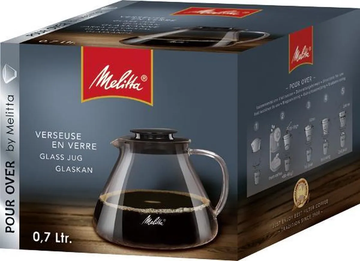Melitta Glaskan 700ml Pour-Over Kan - Glas met zwarte deksel - afbeelding 5 van 5