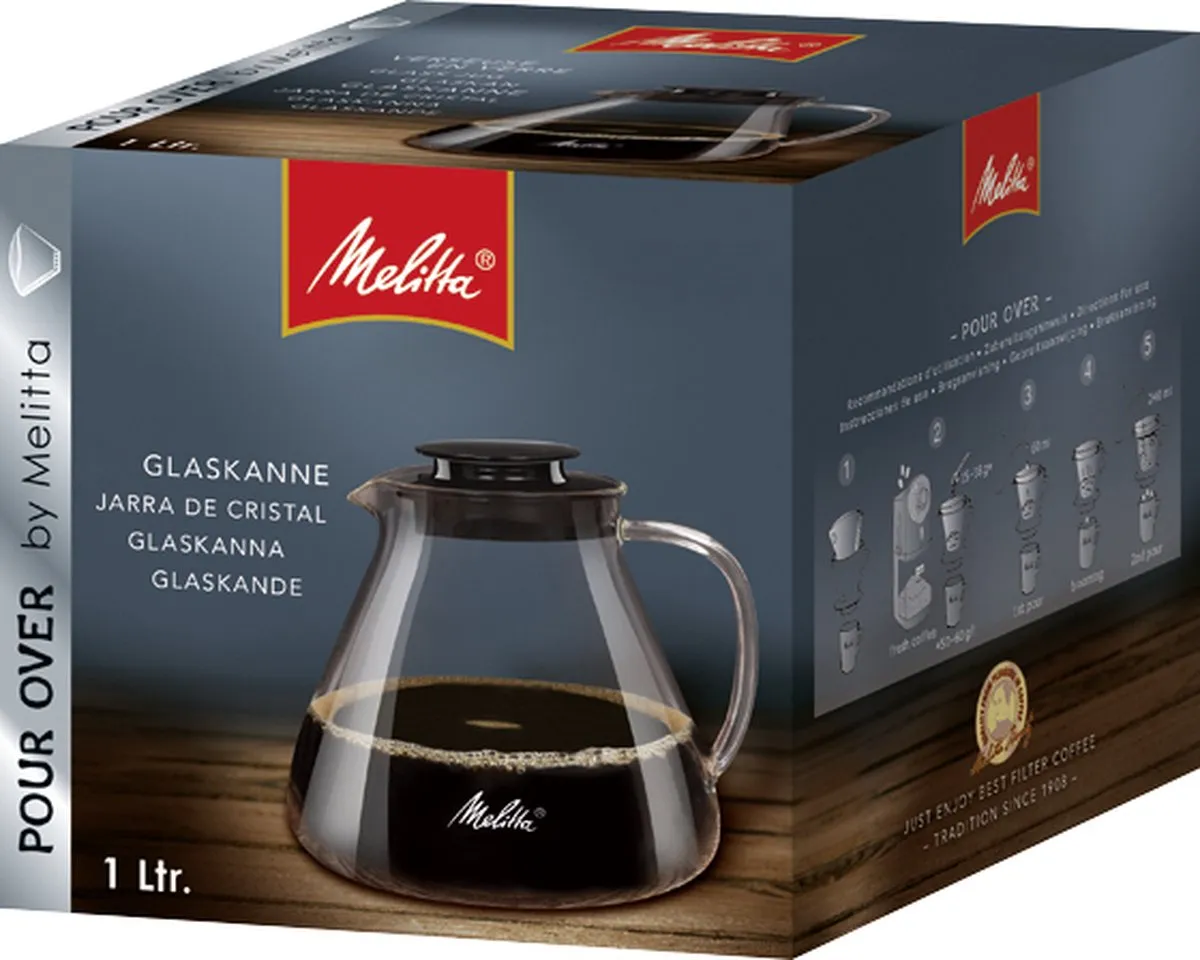 Melitta Glaskan 700ml Pour-Over Kan - Glas met zwarte deksel - afbeelding 3 van 5