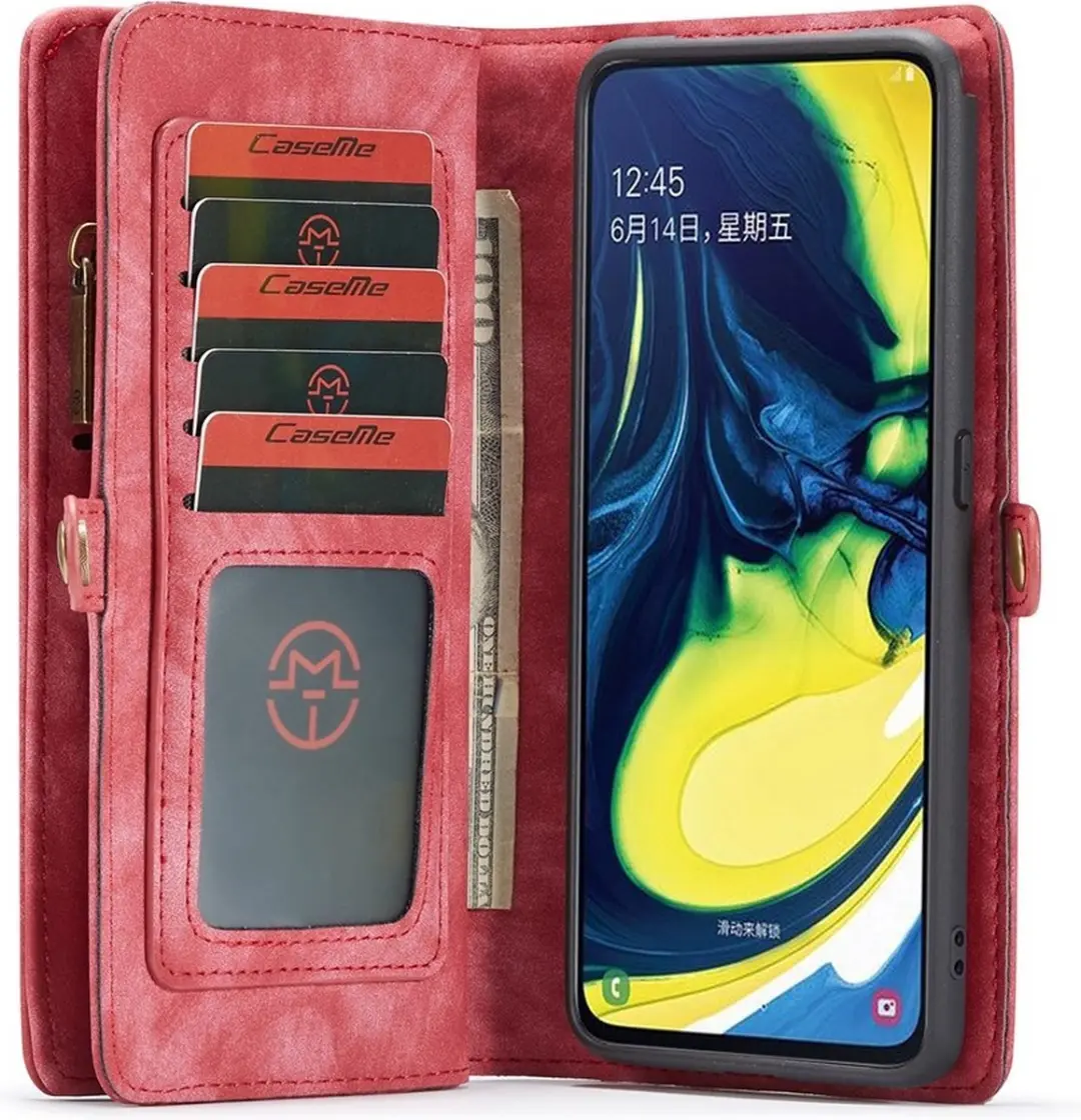 Caseme Vintage 2-in-1 Portemonneehoes Rood - Samsung Galaxy A80 - afbeelding 6 van 6