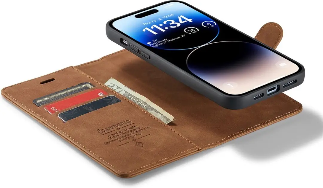 Caseme iPhone 15 Plus Bookcase Hoesje - Effen Cognac - 4 Pasjes