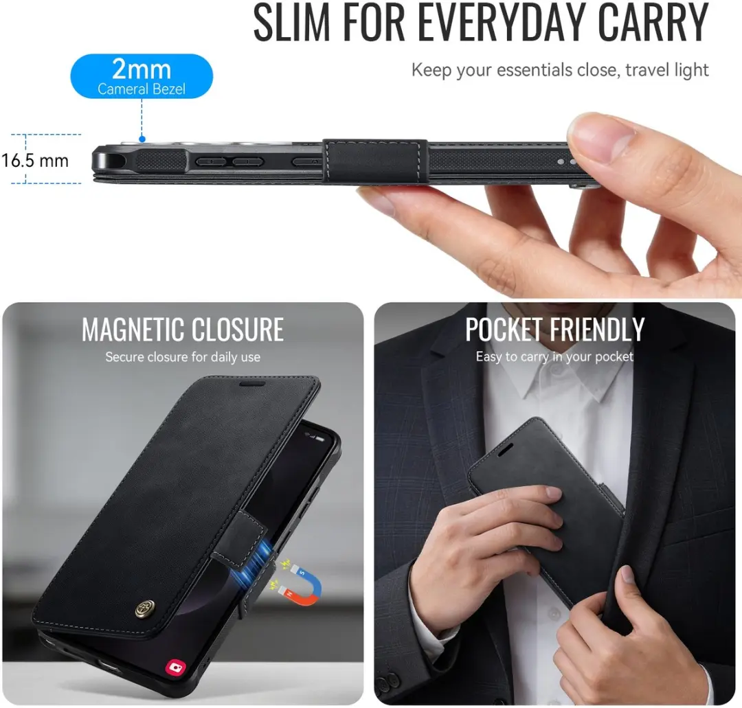 Caseme Hoesje Samsung Galaxy S26 Ultra 053 Slim Book Case - MagSafe - 3 Pasjes - Zwart