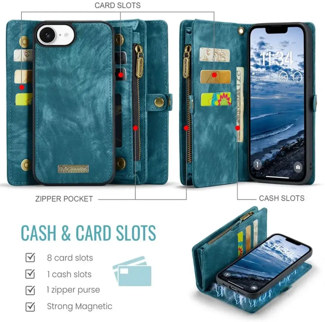 Caseme 008 iPhone 16/17 Book Case & Portemonnee - Blauw - afbeelding 6 van 6