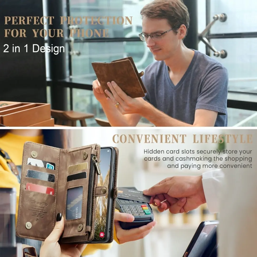 Caseme 008 Hoesje Samsung Galaxy S24 Plus - 2-in-1 Book Case - 8 Pasjes - Bruin