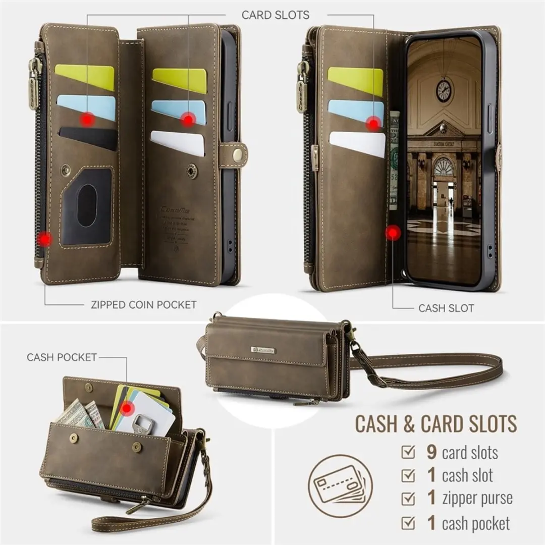 Caseme iPhone 16e Hoesje Portemonnee - 9 Pasjes - Bruin - afbeelding 6 van 6