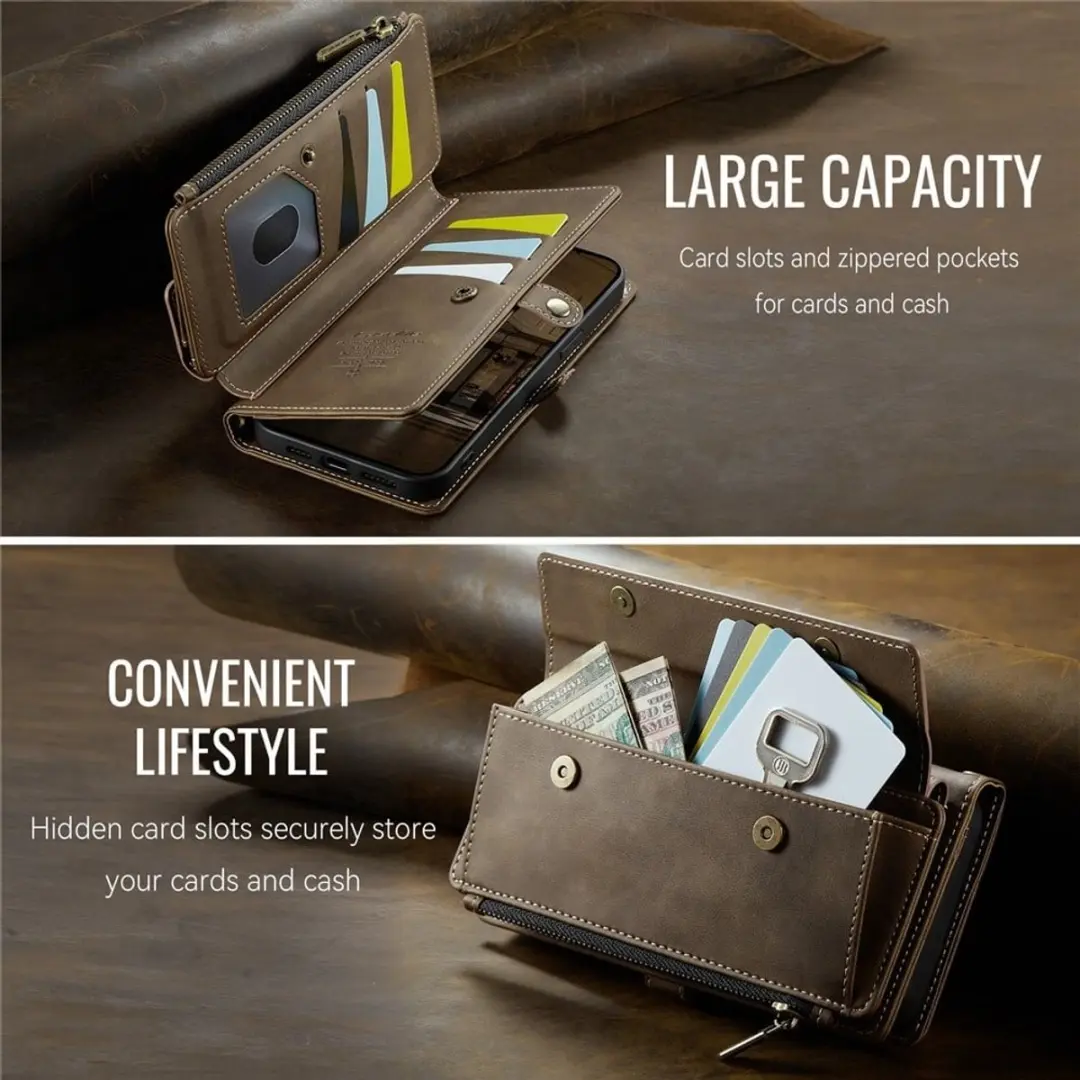 Caseme iPhone 16e Hoesje Portemonnee - 9 Pasjes - Bruin