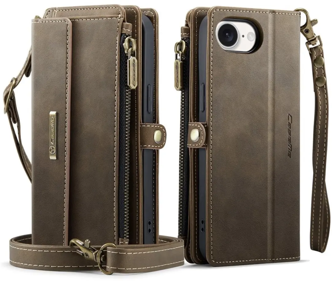 Caseme iPhone 16e Hoesje Portemonnee - 9 Pasjes - Bruin