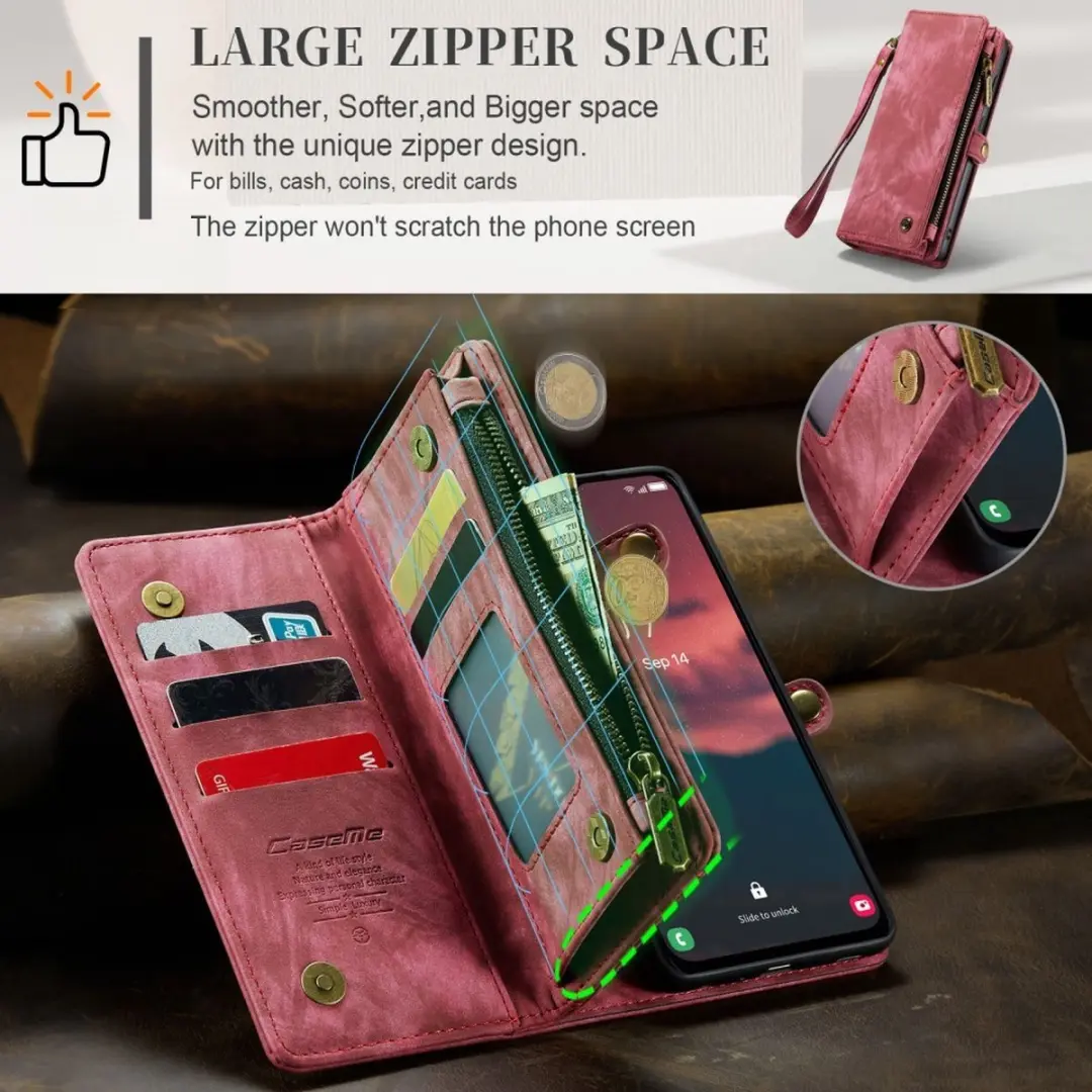 Caseme 008 Hoesje Samsung Galaxy A14 - 2-in-1 Book Case & Portemonnee - 8 Pasjes - Pink
