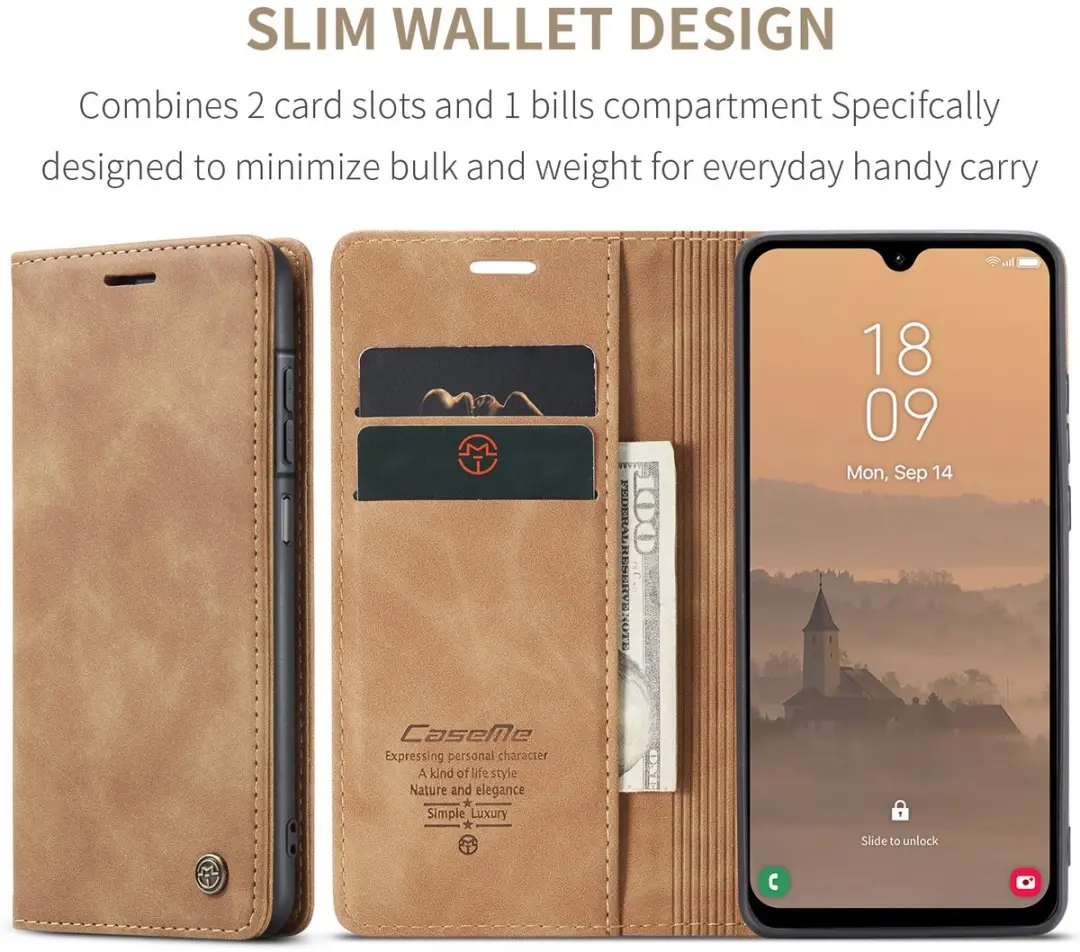 Caseme 013 Book Case Hoesje Samsung Galaxy A17 - 2 Pasjes - Bruin