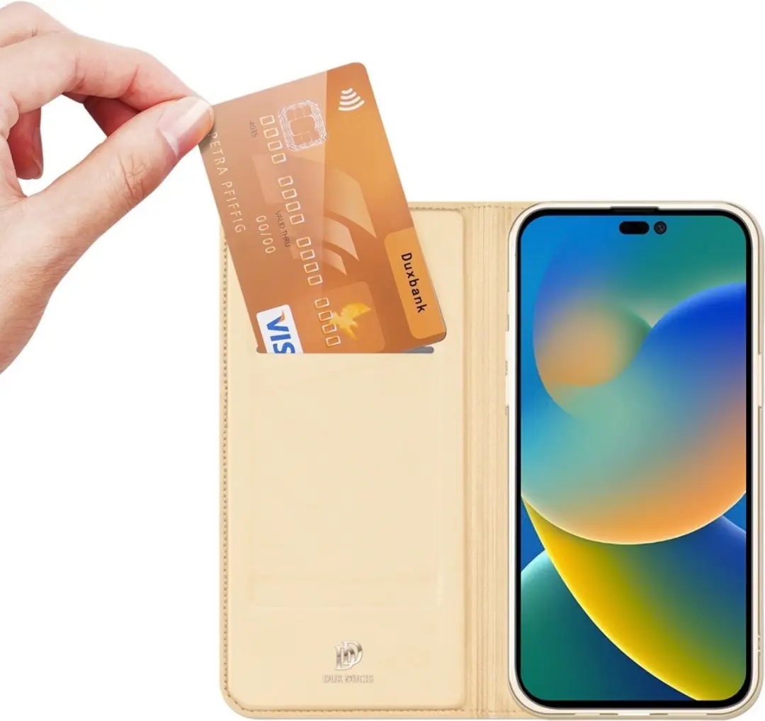 Dux Ducis Slim Bookcase Hoes iPhone 14 Pro Max - Goud - afbeelding 6 van 6