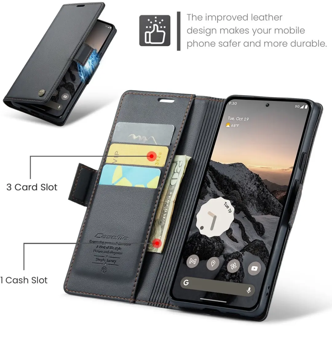 CaseMe 023 Wallet Book Hoesje - Google Pixel 10/10 Pro - 3 Pasjes - Zwart