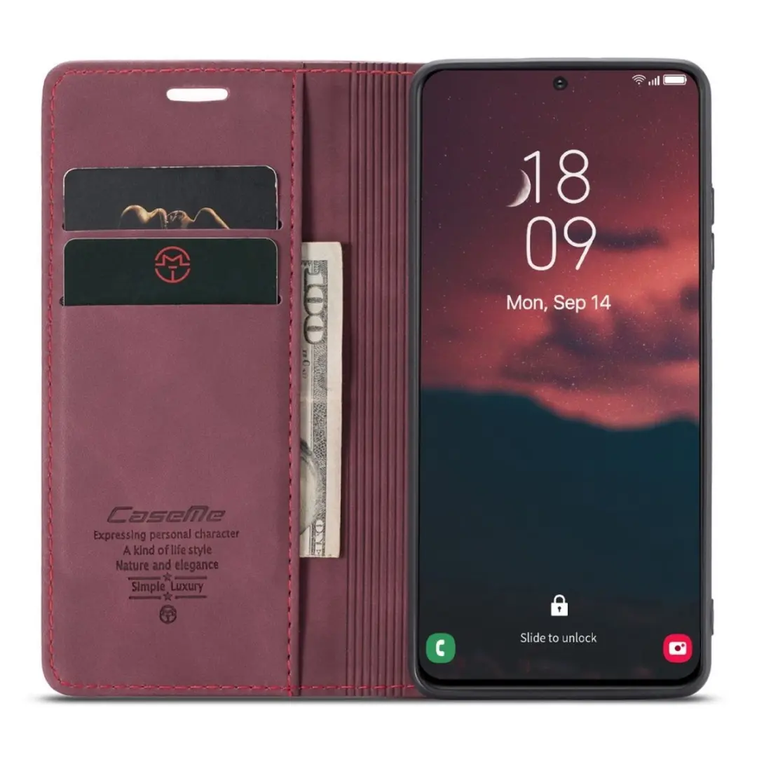 Caseme Bookcase Samsung Galaxy S23 Plus - 2 Stuks - Bordeauxrood