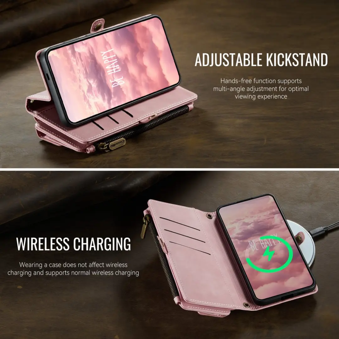 Caseme Hoesje Samsung Galaxy S25 FE Portemonnee - 9 Pasjes - Lichtroze