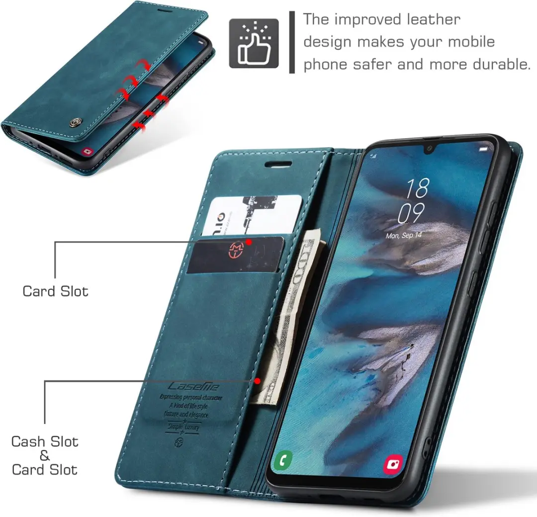 Caseme Retro Backcase Hoesje 10433 - Samsung Galaxy A34 - 2 Pasjes - Blauw - afbeelding 6 van 6