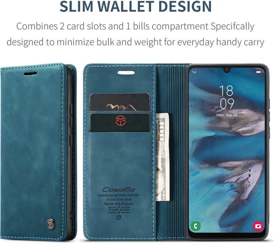 Caseme Retro Backcase Hoesje 10433 - Samsung Galaxy A34 - 2 Pasjes - Blauw
