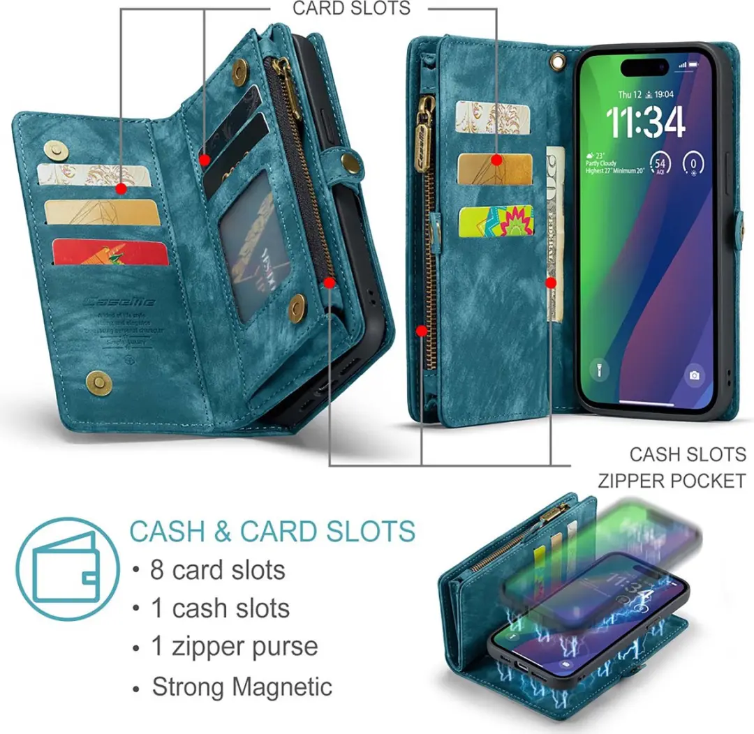 Caseme CSM-8551375 Bookcase Hoesje iPhone 16 Pro - Effen Blauw