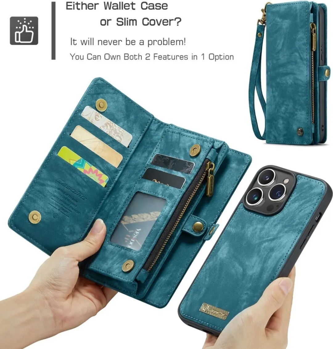 Caseme 008 Hoesje iPhone 16 Pro Max - Blauw Portemonnee 8 Pasjes