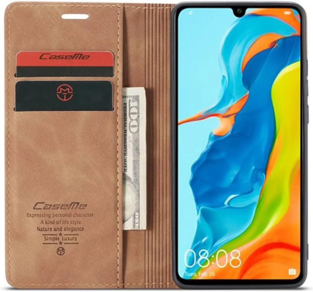Caseme Book Case HP30L-40(C01) Hoesje - Huawei P30 Lite - 2 Pasjes - Bruin