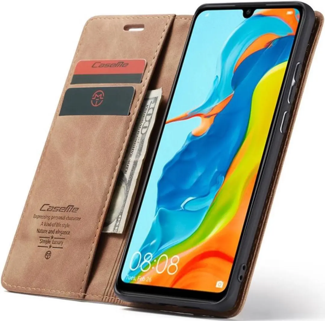 Caseme Book Case HP30L-40(C01) Hoesje - Huawei P30 Lite - 2 Pasjes - Bruin