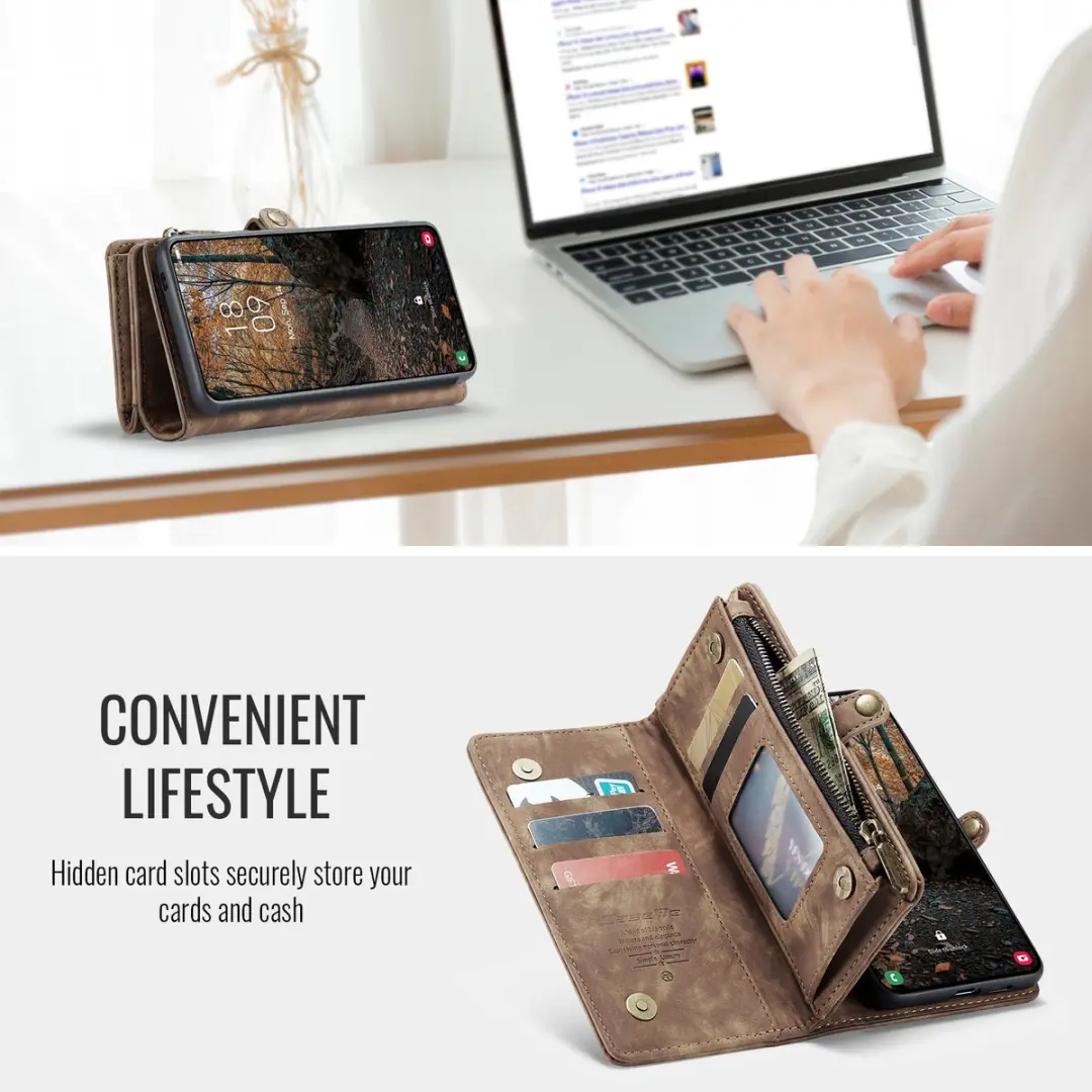 Caseme 008 Hoesje Samsung Galaxy A57 - 2-in-1 Book Case - 8 Pasjes - Bruin