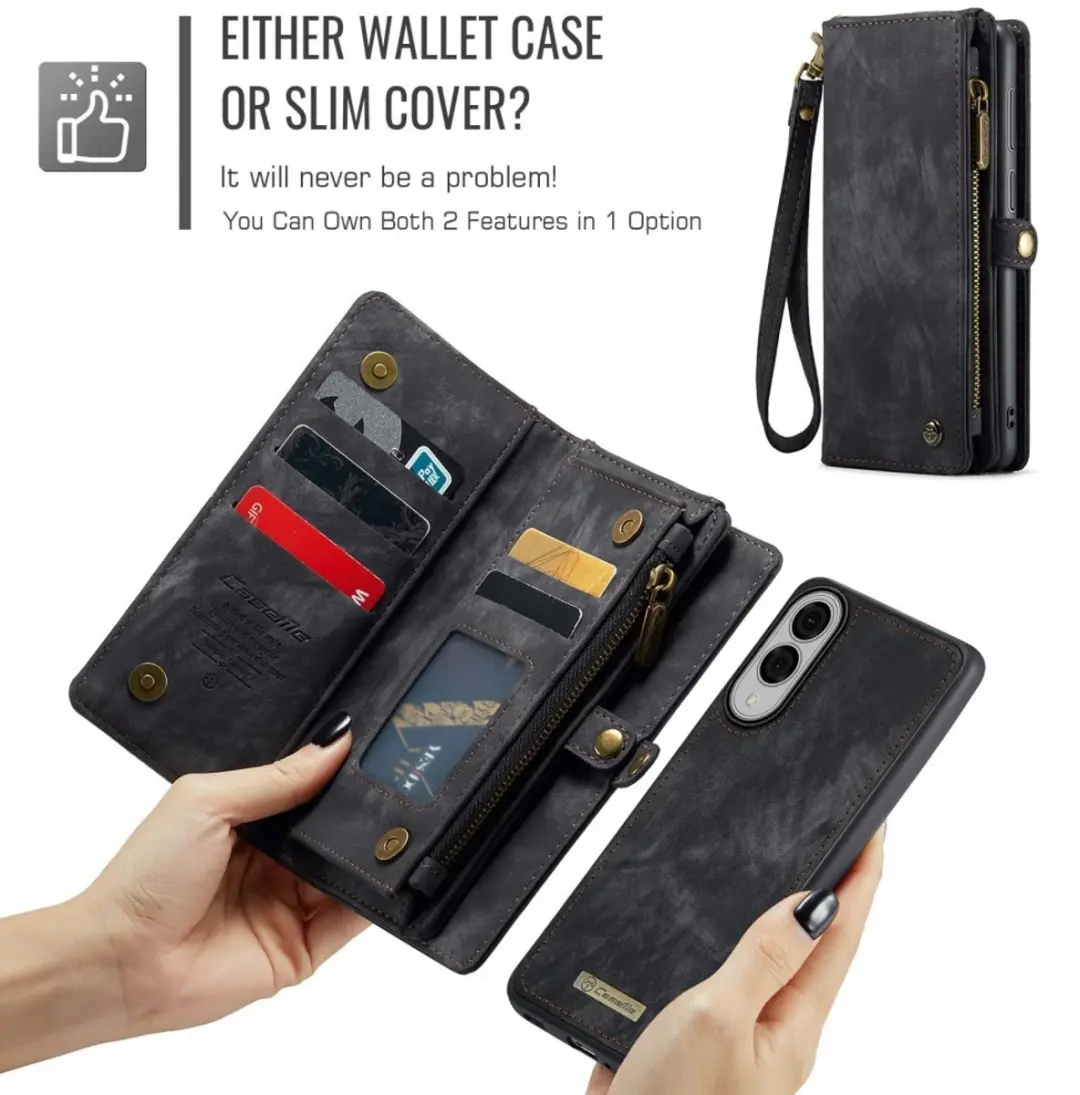 Caseme Galaxy S25 Edge Hoes - Vintage 2-in-1 Portemonnee 8 Stuks - Zwart