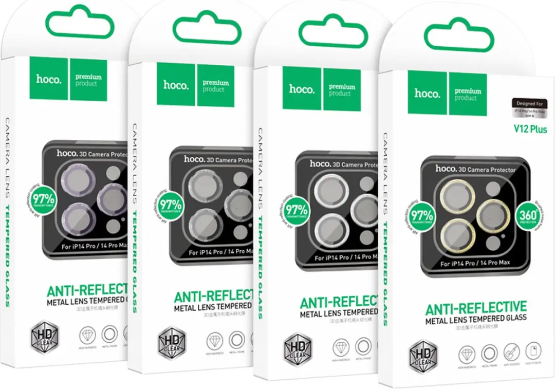 Hoco Camera Glasfolie iPhone 14 Pro/Pro Max - Zwart - afbeelding 6 van 6