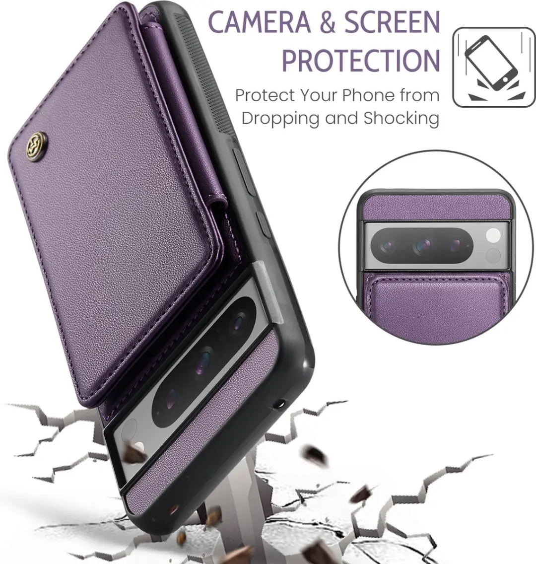 Caseme Luxe Portemonnee Backcover Pixel 8 Pro - Anti-RFID - 4 Pasjes - Paars - afbeelding 6 van 6