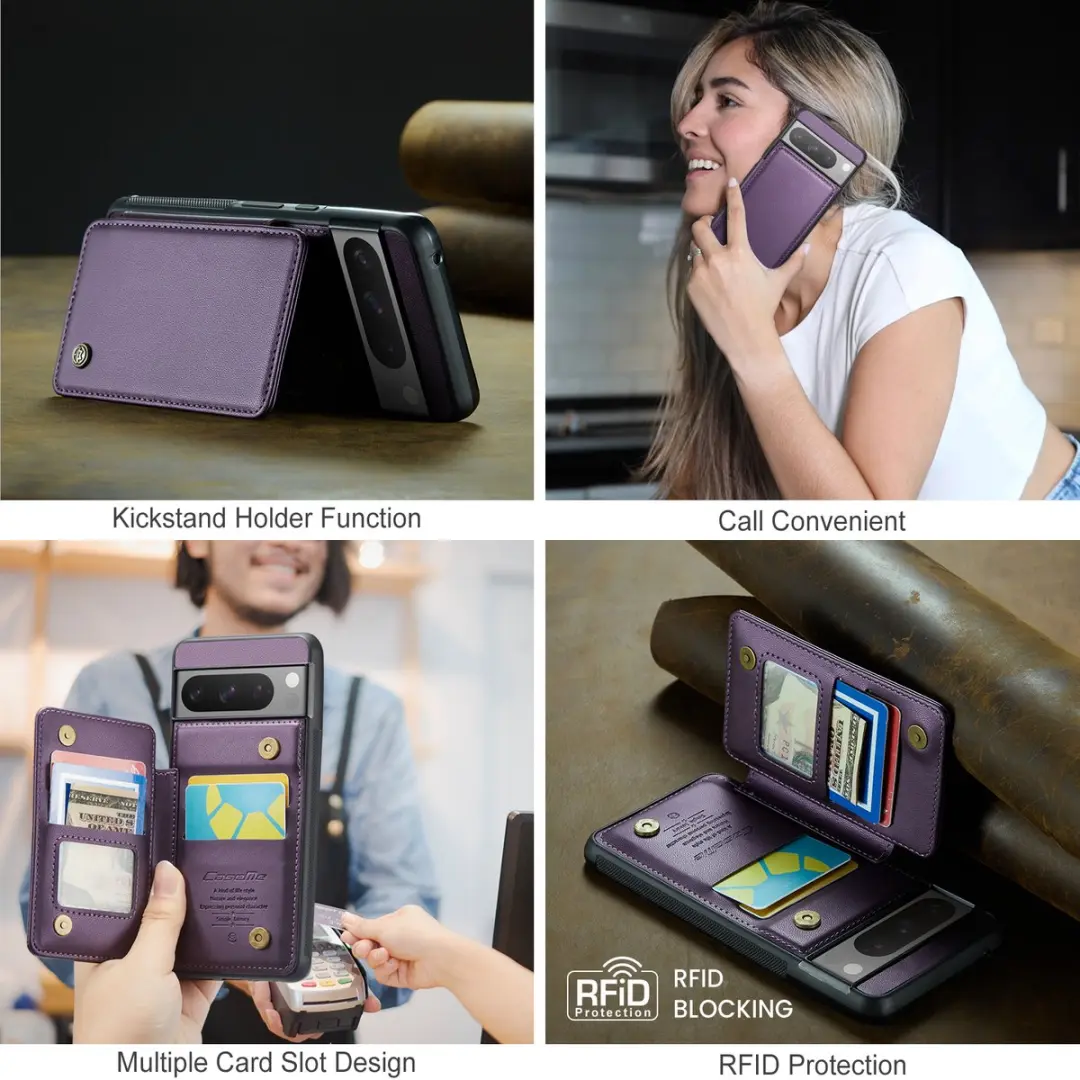 Caseme Luxe Portemonnee Backcover Pixel 8 Pro - Anti-RFID - 4 Pasjes - Paars