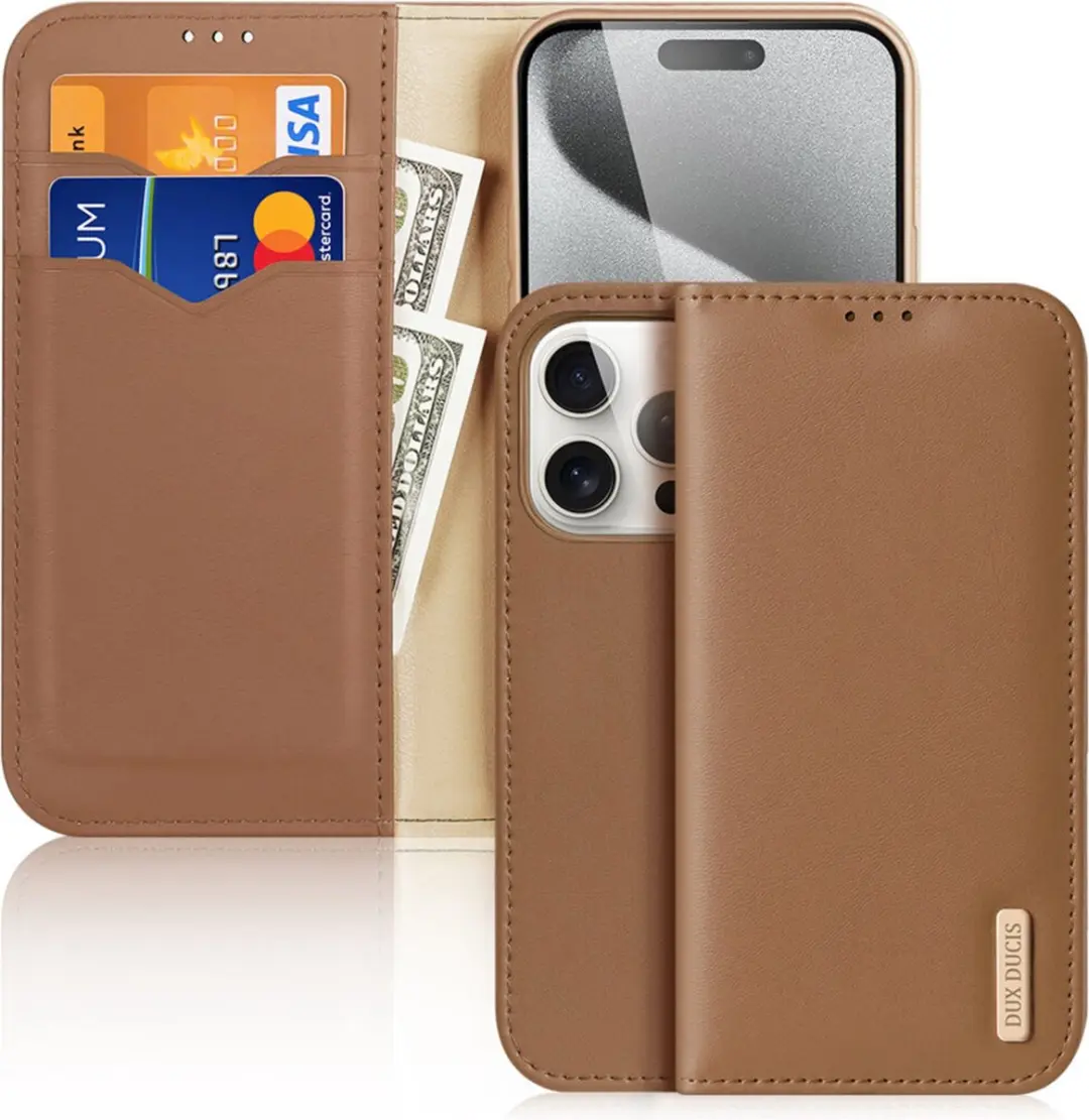 Dux Ducis Hivo Series Case iPhone 15 Pro - 3 Pasjes - Bruin