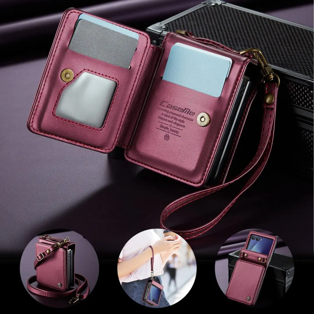 Caseme Leren Backcover Samsung Galaxy Z Flip 7 - Rood - 5 Pasjes