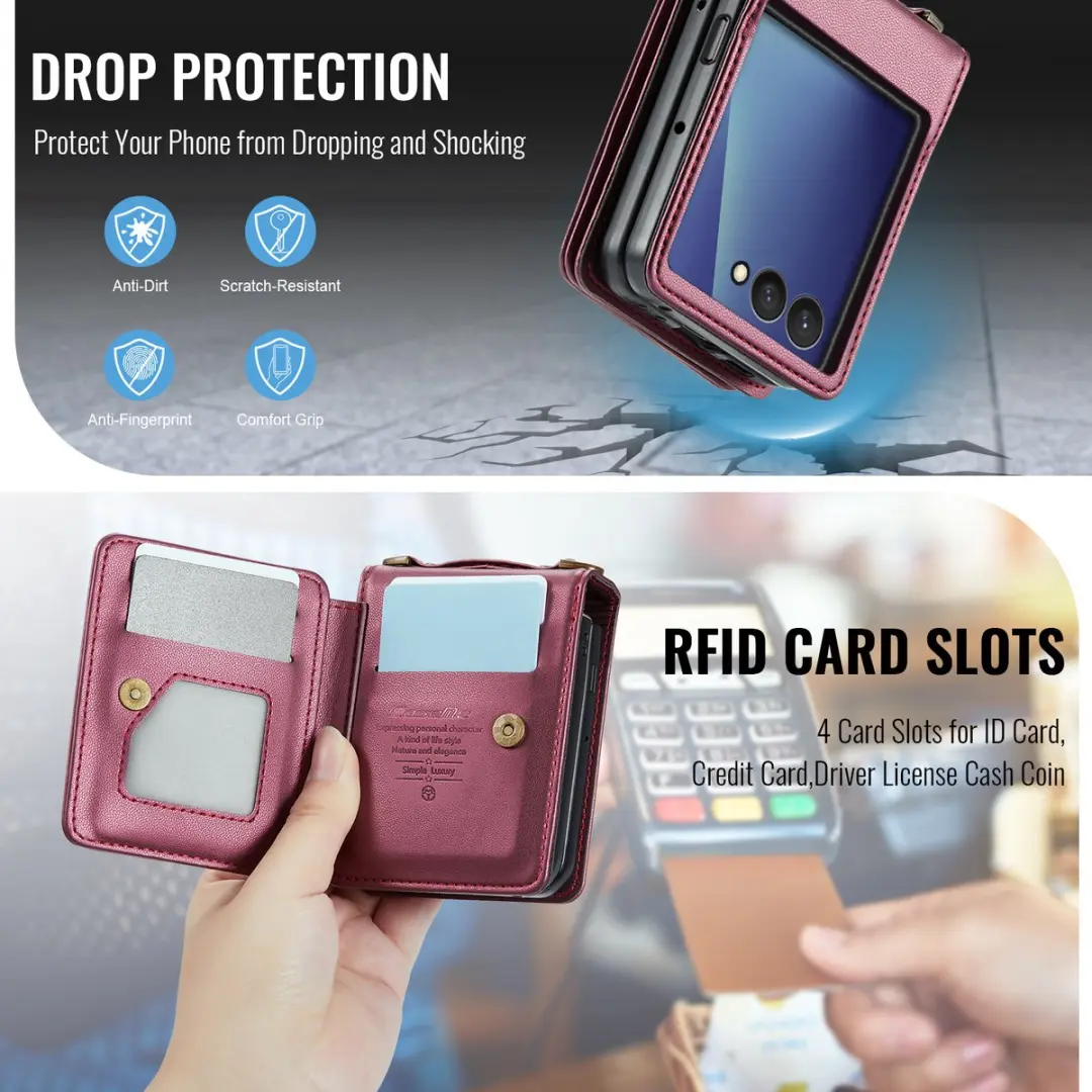 Caseme Leren Backcover Samsung Galaxy Z Flip 7 - Rood - 5 Pasjes - afbeelding 6 van 6