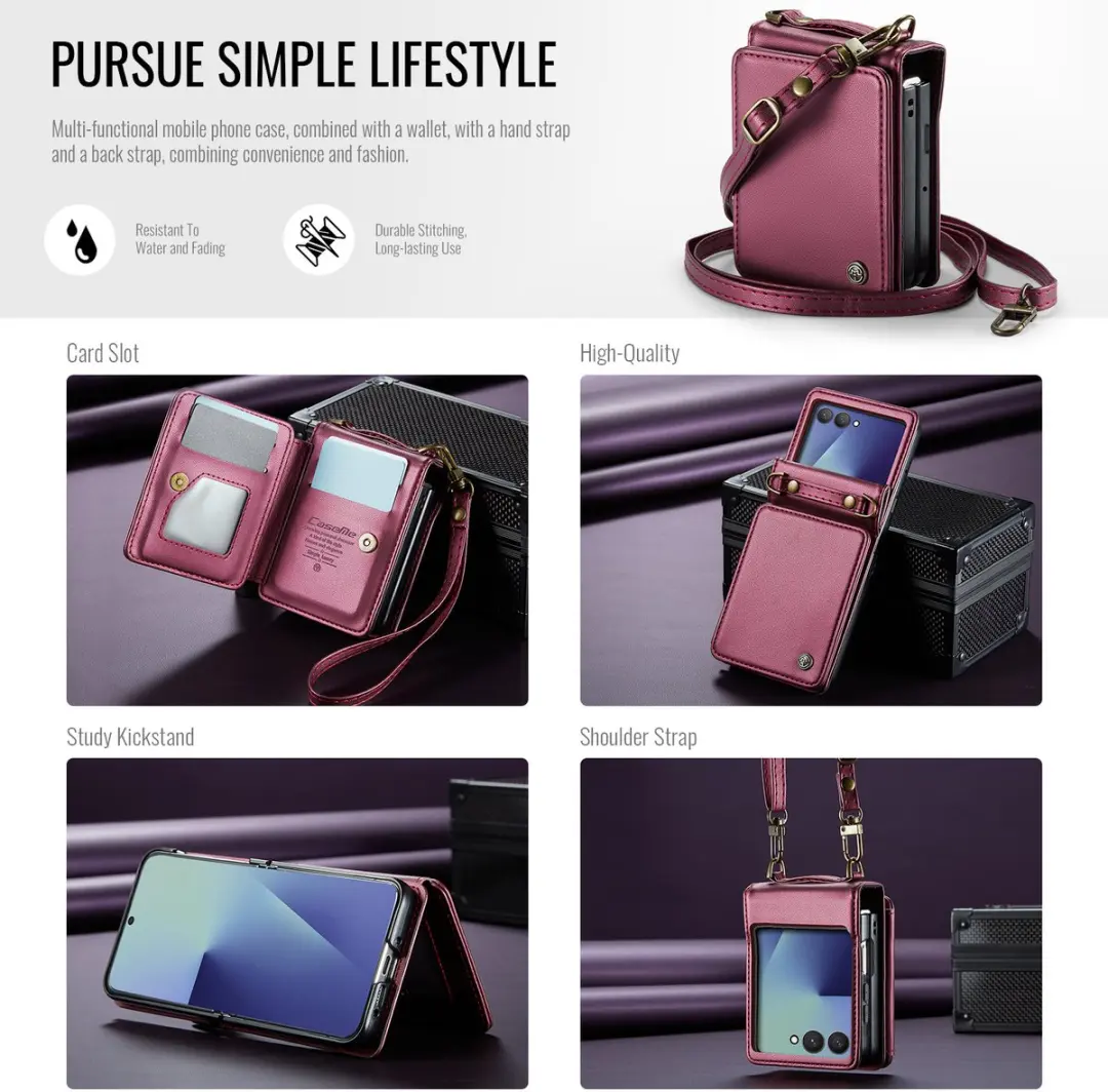 Caseme Leren Backcover Samsung Galaxy Z Flip 7 - Rood - 5 Pasjes