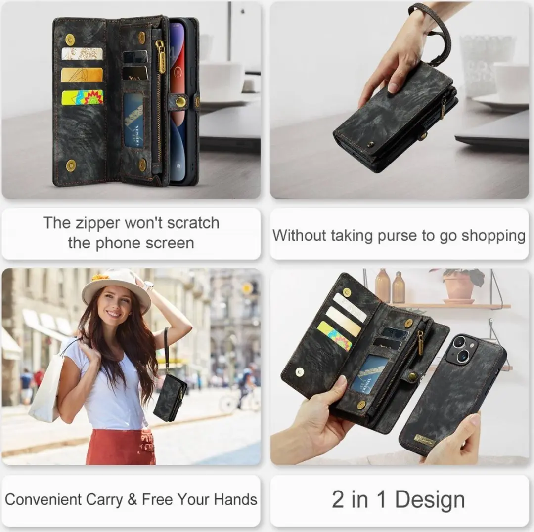 Caseme 008 iPhone 13 Hoesje - 2-in-1 Book Case & Portemonnee - Zwart