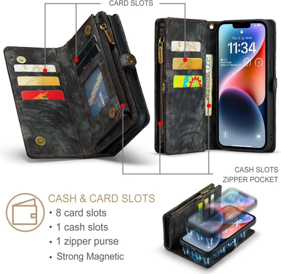 Caseme 008 iPhone 13 Hoesje - 2-in-1 Book Case & Portemonnee - Zwart