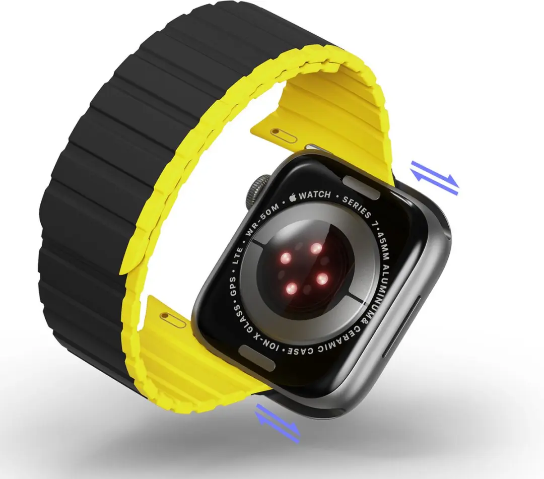 Dux Ducis Magnetische Band voor Apple Watch - 42/44/45/49mm - Zwart/Geel - afbeelding 6 van 6