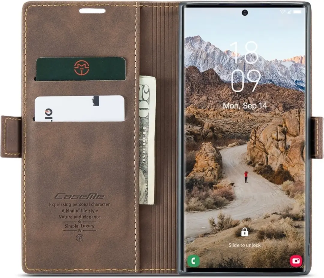 Caseme 013 Book Case Hoesje - Samsung Galaxy S25 Ultra - Donkerbruin - afbeelding 6 van 6