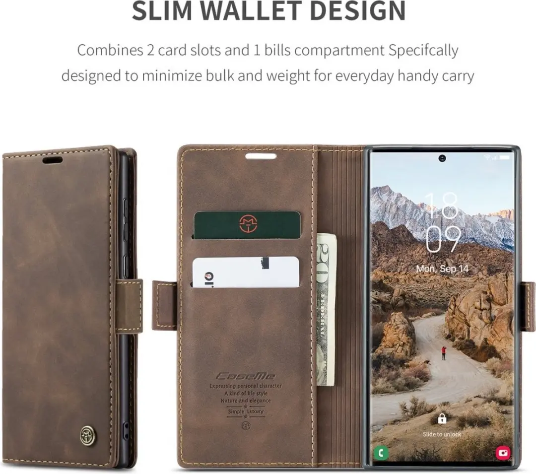 Caseme 013 Book Case Hoesje - Samsung Galaxy S25 Ultra - Donkerbruin