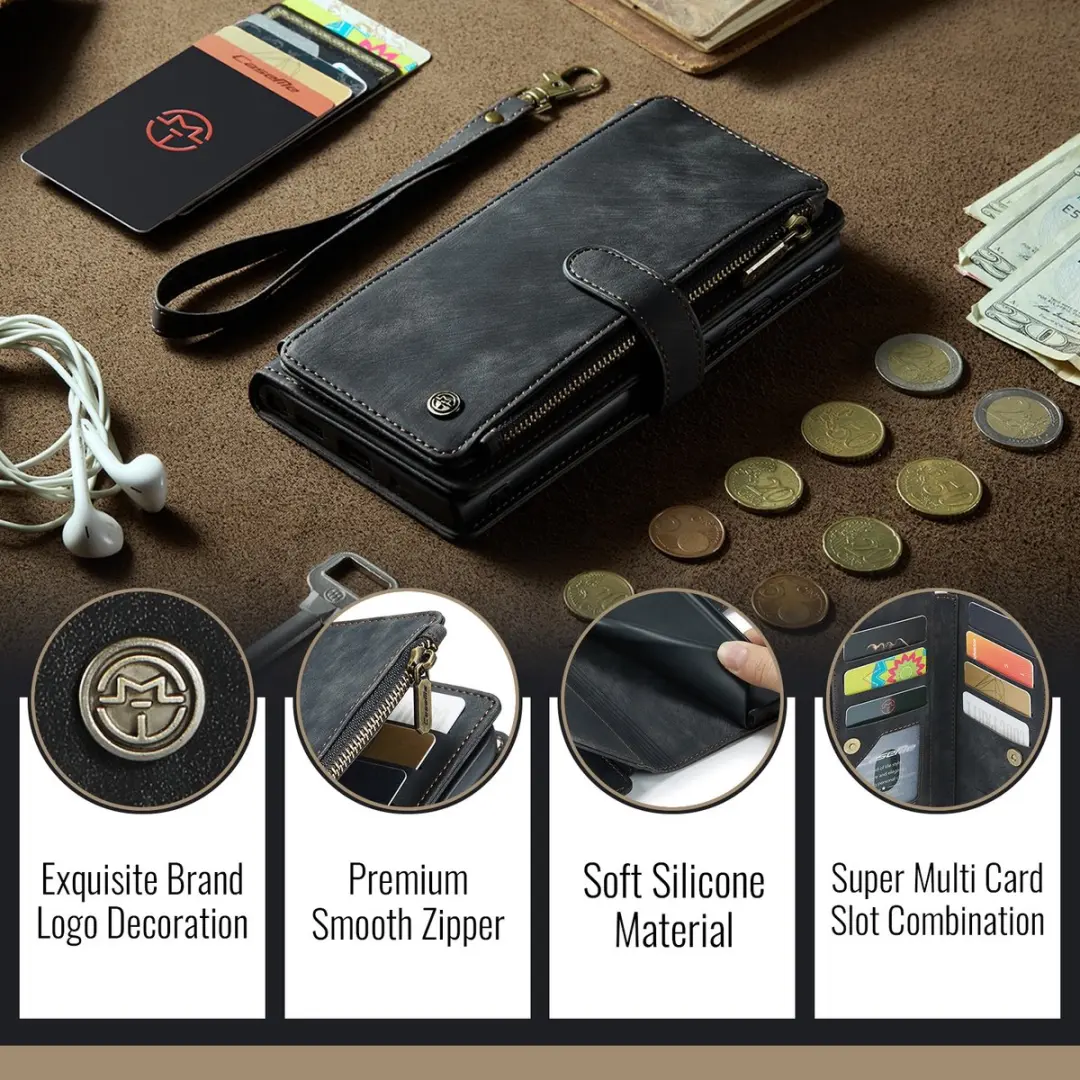 CaseMe C30 Book Case Hoesje iPhone 17 Pro Max - 10 Pasjes - Zwart