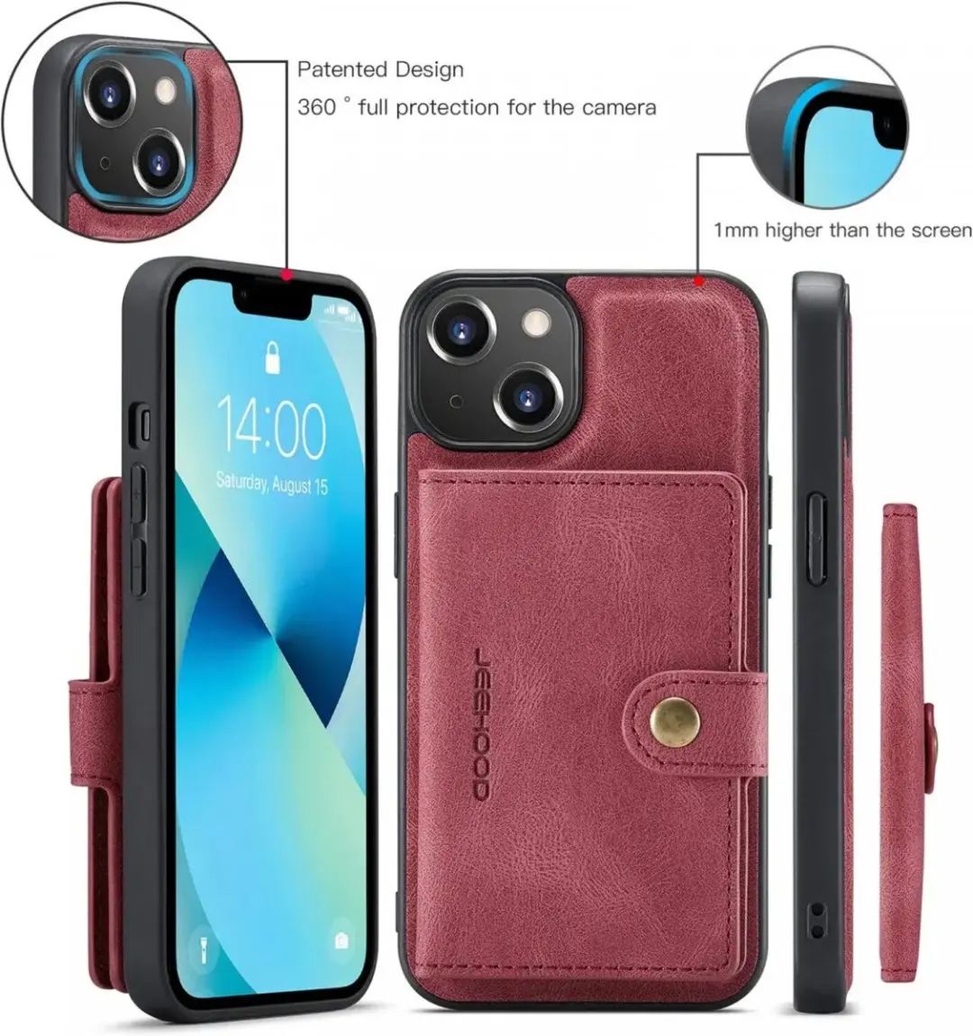 Caseme JH-01 Hoesje iPhone 15 - Pasjeshouder Rood