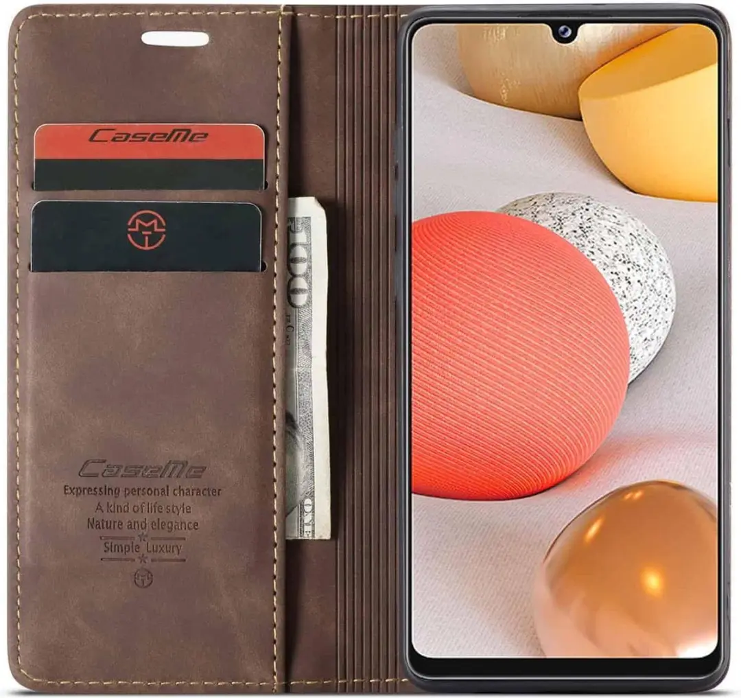 Caseme Retro Boekmodel Hoesje 6574 - Samsung Galaxy A42 - 2 Stuks - Donkerbruin