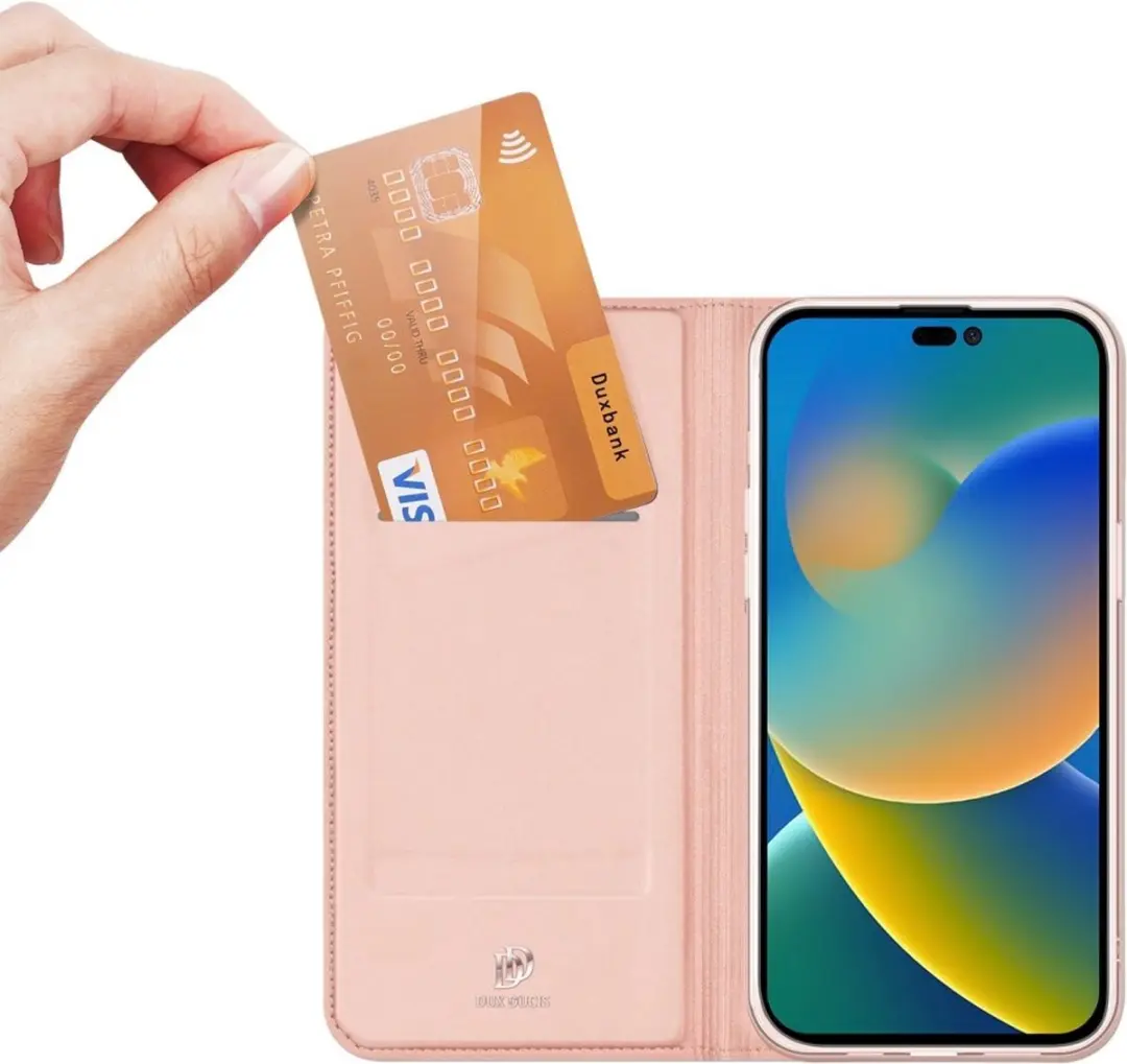 Dux Ducis Slim Bookcase Hoes Roze - iPhone 14 Pro Max